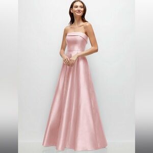 Strapless bias cuff bodice satin gown with pockets in Ballet Pink by Alfred Sung
